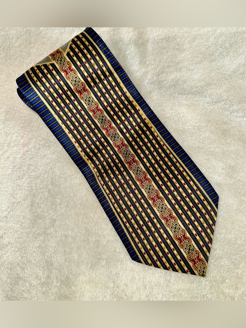 Striped Navy, Gold & Red Patterned Men's Tie